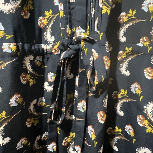 BANANA REPUBLIC Small Navy Long Sleeve Pleated Mandarin Dress Waist Pockets - Picture 2 of 16